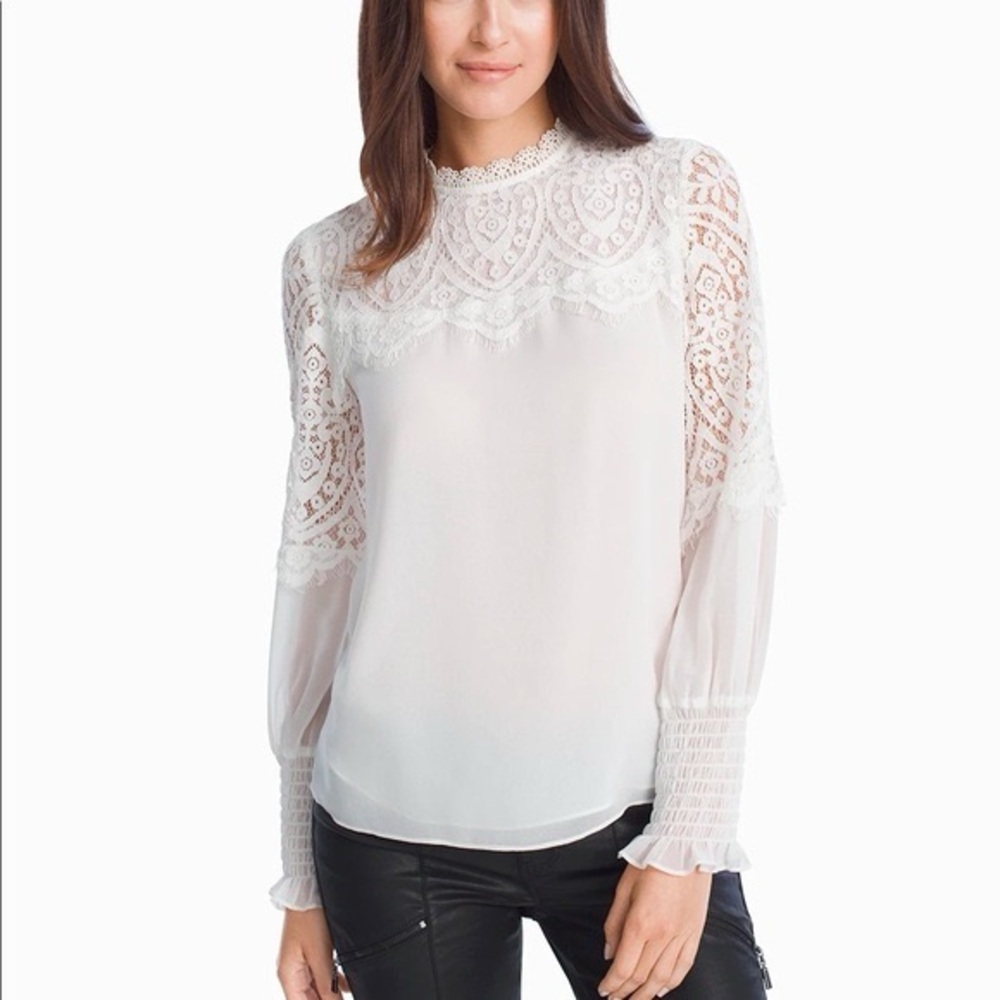 White House Black Market White Lace Feminine Blouse Size 2